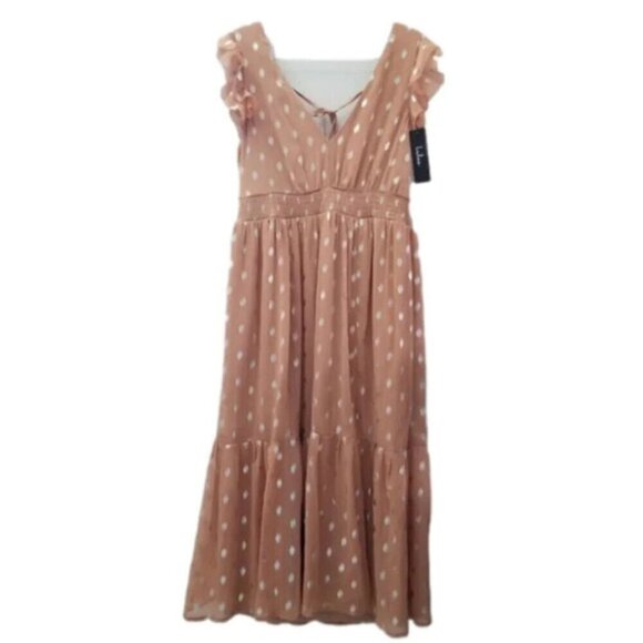 Lulu's Cause to Celebrate Mauve and Silver Ruffled Tiered Midi Dress S - Picture 4 of 11